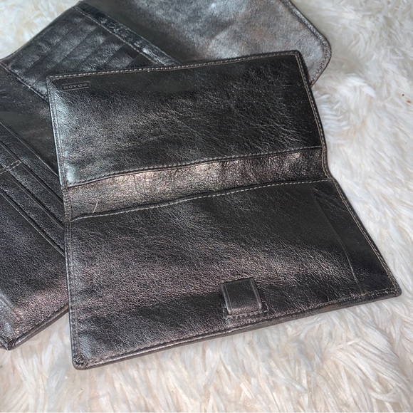 Coach Signature C Wallet Tri-fold Pewter/Silver Cheque Holder Zip Coin Pocket - Picture 3 of 7